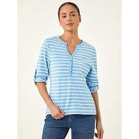 Roman Petite Stripe V-Neck Button Top