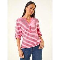 Roman Petite Stripe V-Neck Button Top
