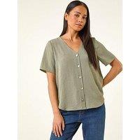 Roman Petite V-Neck Button Through Blouse