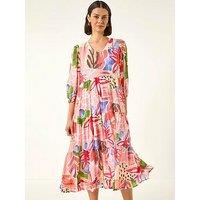 Roman Abstract Print Tiered Dress