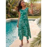 Roman Leaf Puff Print Stretch Maxi Dress