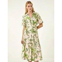 Roman Floral Tie Waist Shirt Dress