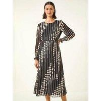 Roman Spot Print Shirred Midi Dress