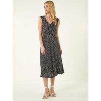 Roman Spot Print Twist Front Dress