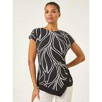 Roman Floral Print Asymmetric Stretch Top