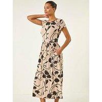 Roman Shadow Floral Print Pocket Midi Dress