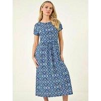 Roman Petite Abstract Gathered Waist Dress