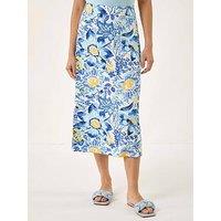 Roman Floral Print Stretch Midi Skirt