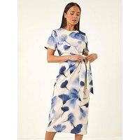Roman Petite Print Tie Waist Midi Dress