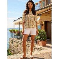 Roman Leaf Print Textured Stretch Top