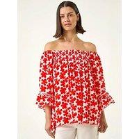 Roman Floral Print Bardot Top