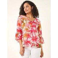 Roman Abstract Floral Flare Sleeve Top