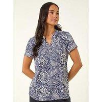 Roman Petite Abstract Print Button Stretch Top