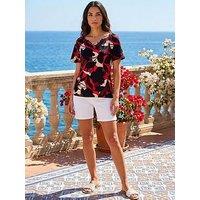 Roman Gathered Notch Neck Stretch Top