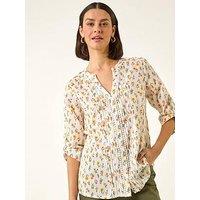 Roman Floral Print Trim Blouse