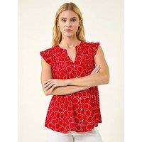 Roman Circle Print Frill Sleeve Blouse