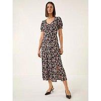 Roman Rose Print Ruched Midi Dress