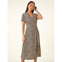Roman Petite Animal Print Tie Waist Dress