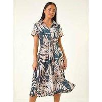 Roman Petite Leaf Print Tie Midi Dress