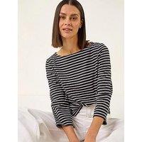 Roman Stripe Print Boat Neck Top