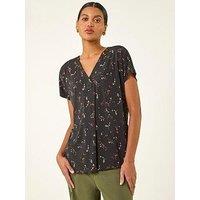 Roman Floral Print V-Neck Top