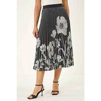 Roman Floral Print Pleated Midi Skirt