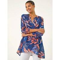 Roman Leaf Print Wrap Front Tunic Top