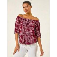 Roman Floral Puff Print Bardot Top