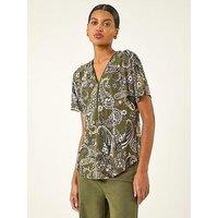 Roman Paisley Print Zip Front Top