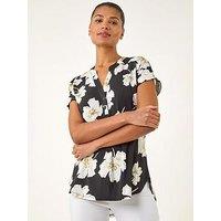 Roman Floral Puff Print Stretch Top