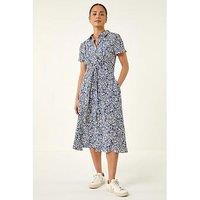 Roman Petite Ditsy Tie Front Midi Dress