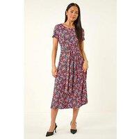 Roman Petite Floral Tie Front Stretch Midi Dress