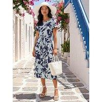 Roman Petite Floral Tie Front Stretch Midi Dress