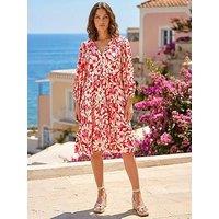 Roman Petite Floral V-Neck Tiered Dress