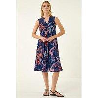 Roman Leaf Print V-Neck Tiered Dress