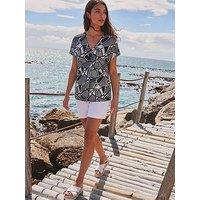 Roman Abstract Print V-Neck Stretch Top