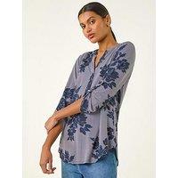 Roman Stripe Floral Print Stretch Shirt