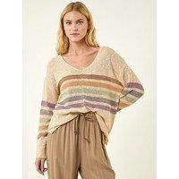 Roman Stripe V-Neck Knit Jumper
