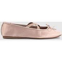 Office Fate - Elastic Cross Strap Square Toe Ballerina - Pink Satin