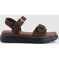 Office Sage- Buckle Detail Platform Sandal - Brown Suede