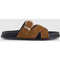 Office Stella - Cross Strap Buckle Detail Footbed Slider - Tan Suede