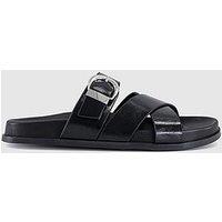 Office Stella - Cross Strap Buckle Detail Footbed Slider - Black Shiny