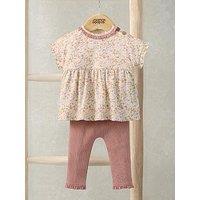Mamas & Papas Baby Girls 2 Piece Ditsy T-Shirt & Legging Set - Pink