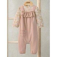 Mamas & Papas Baby Girls 2 Piece Broderie Dungarees & Bodysuit Set - Pink