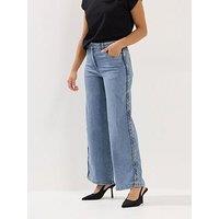 Pixiegirl Petite Plait Side Wide Leg Stretch Jean - Blue