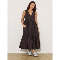 Pixiegirl Petite Frill Tiered Midi Dress - Brown