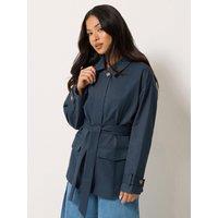 Pixiegirl Petite Belted Midi Trench Coat - Navy Blue