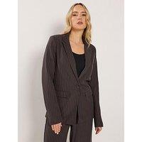 Long Tall Sally Pinstripe Blazer - Brown