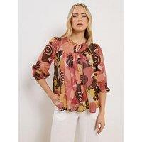 Long Tall Sally Tie Neck Tassel Blouse - Brown
