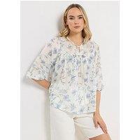 Long Tall Sally Floral Tassel Tie Blouse - Blue